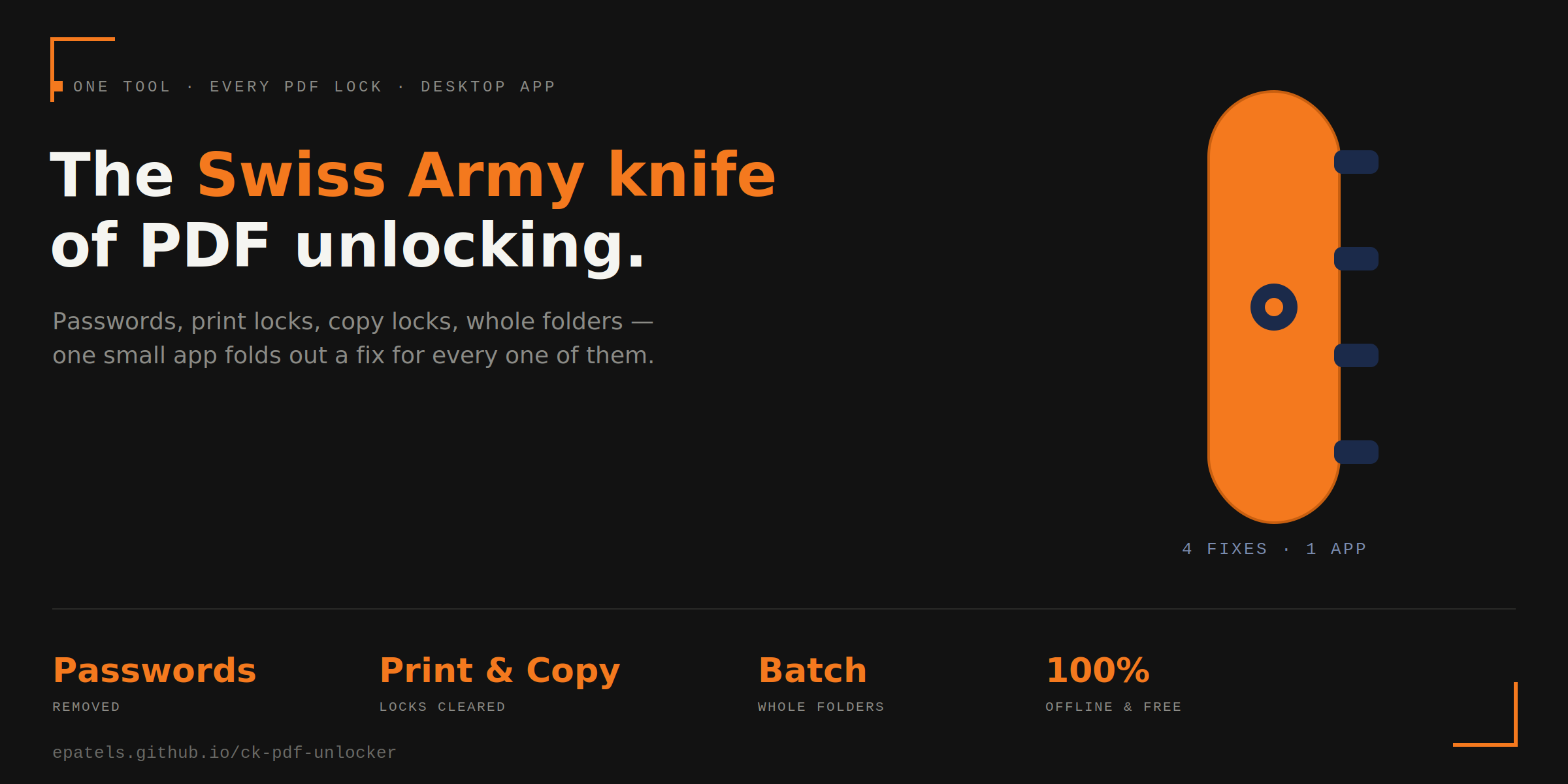 The Swiss Army knife of PDF unlocking — passwords, print locks, copy locks, whole folders, one app